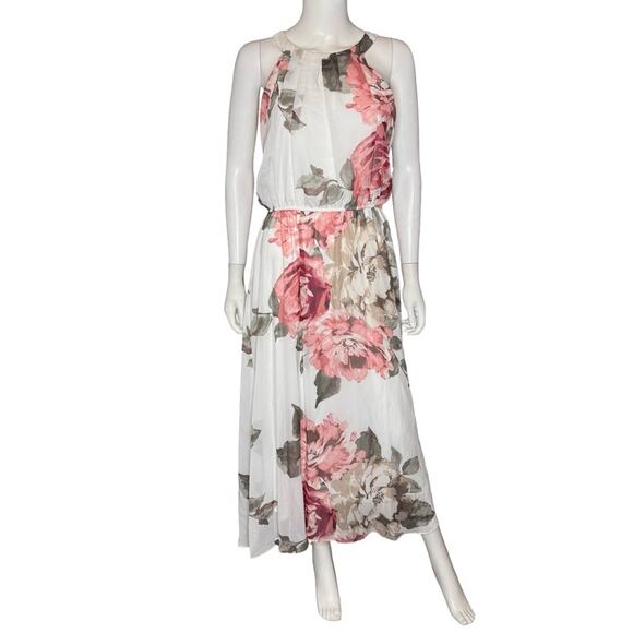 Robbie Bee Women's Sleeveless Floral Print Chiffon Blouson Maxi Dress Sz 10P - Picture 2 of 8